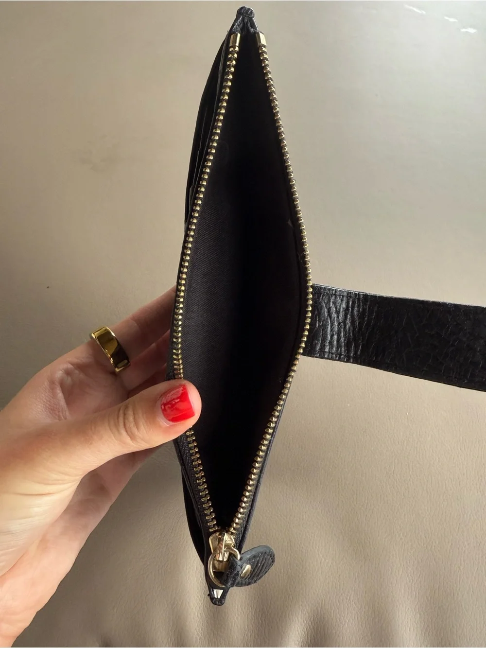 Lodis Black Textured Leather Zip Wallet with Gold Hardware
